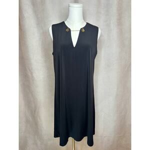 Calvin Klein Black Sleeveless Shift Dress Gold Chain Detail Women’s Size 8